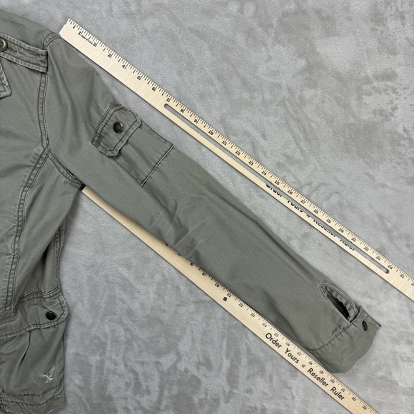 Vtg American Eagle Distressed Army Green Canvas Cargo Field Jacket Women's Small - Picture 11 of 12